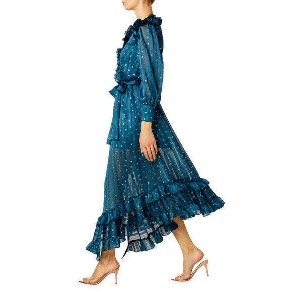 NEW MISA Gabriella Asymmetric Striped Wrap Midi-Dress SIZE XS - Picture 4 of 13